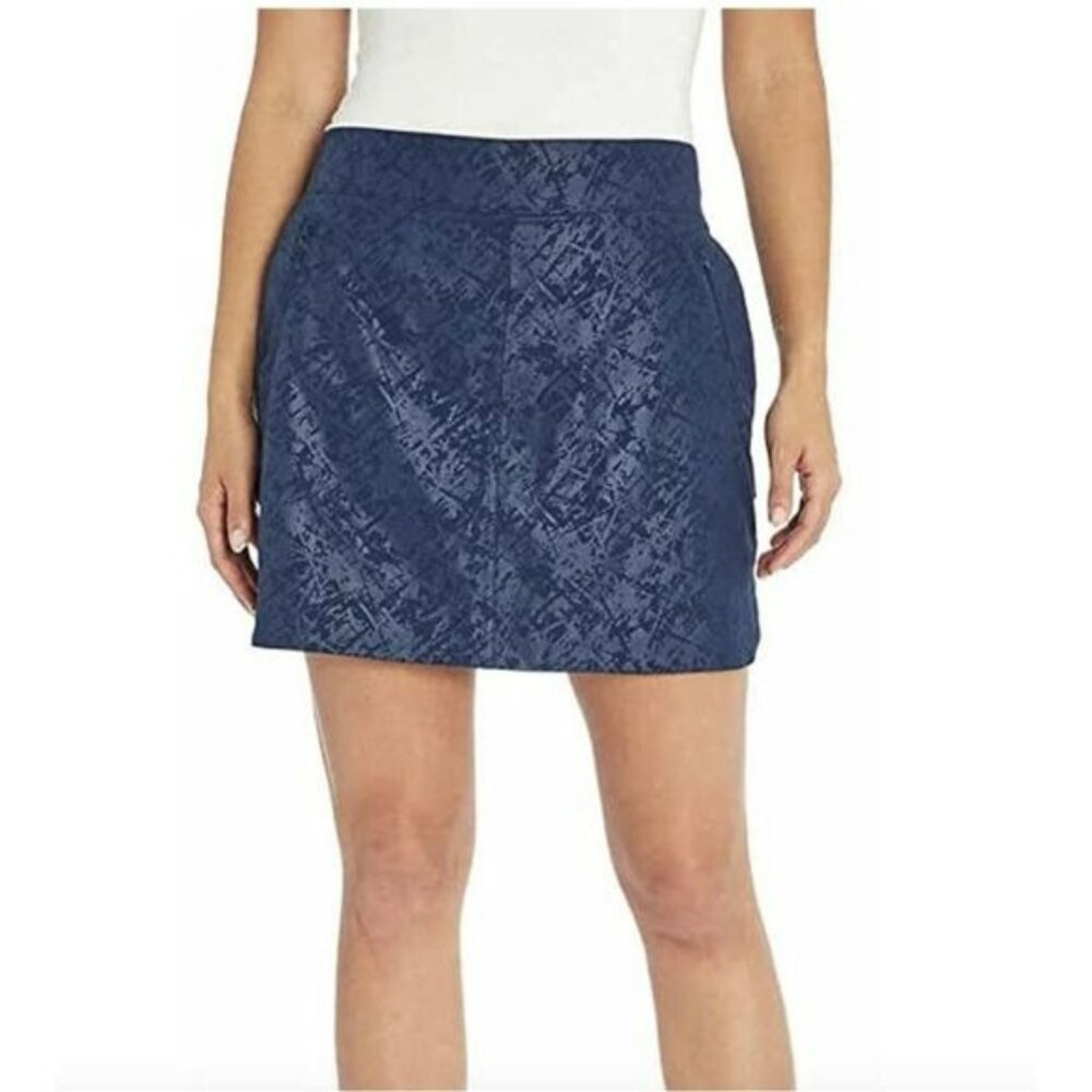 ORVIS Travel Skort Embossed Blue Print Shattered Glass Sz M
